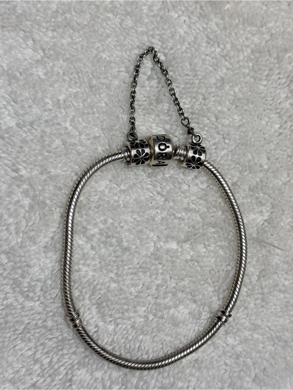 Pandora Silver Floral Barrel Snake Chain Bracelet